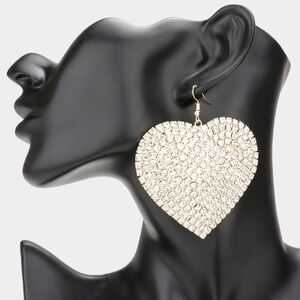 Gold Rhinestone Heart Statement Earrings